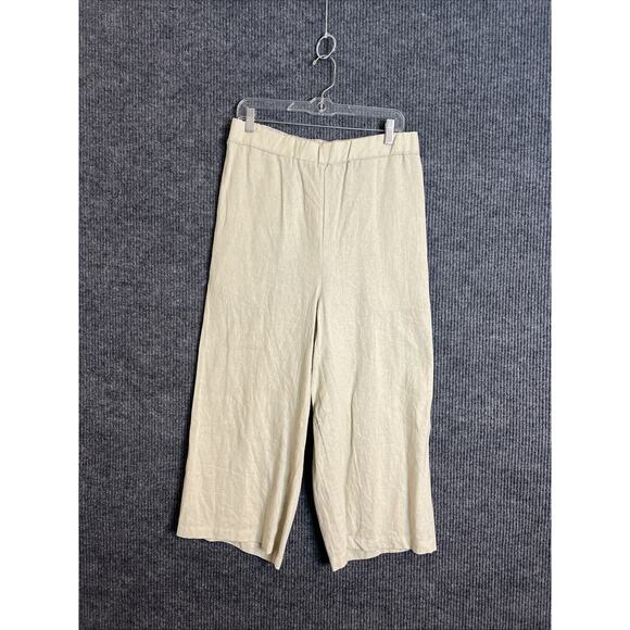 Woman Within Womens Pull On Pants Size 16W Tan Wide Leg Hi Rise Linen Blend - Picture 1 of 10